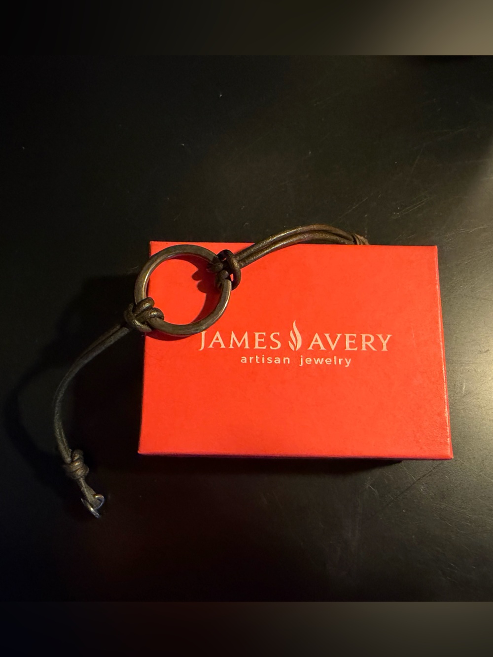 James Avery Brown/Green Leather Bracelet with Bronze Ring Accent